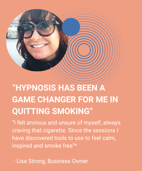 woman smiling saying “hypnosis has been a game changer for me in quitting smoking”