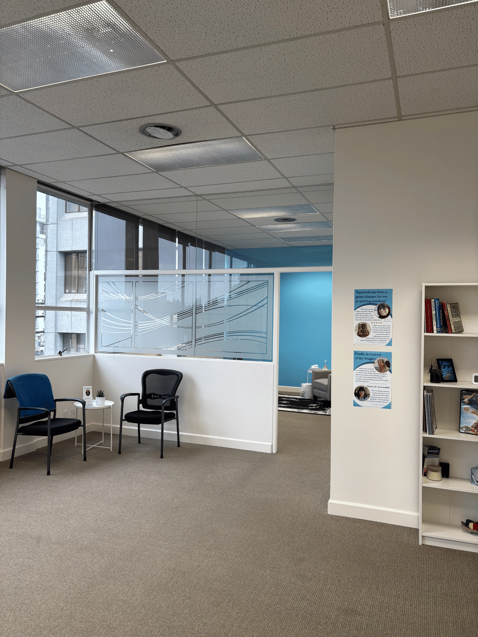 Pleasant Hypnosis Vancouver 1687 West Broadway, Unit 303, professional hypnosis facility client treatment room