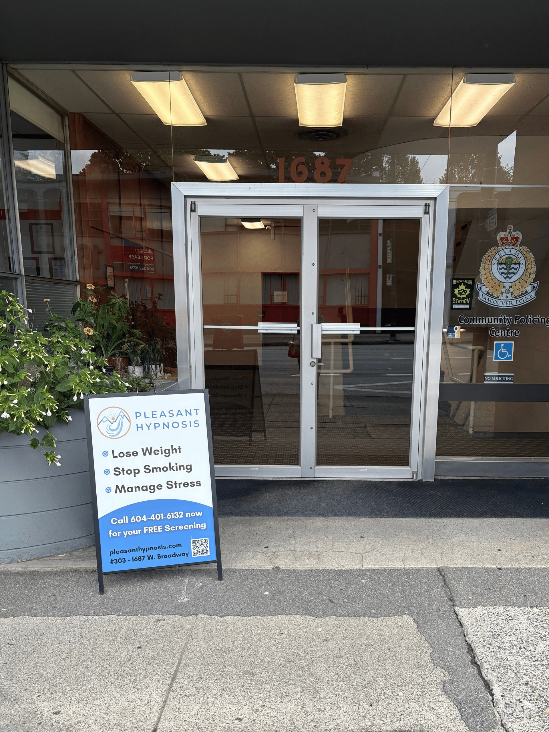 Pleasant Hypnosis Vancouver 1687 West Broadway, Unit 303, street entrance